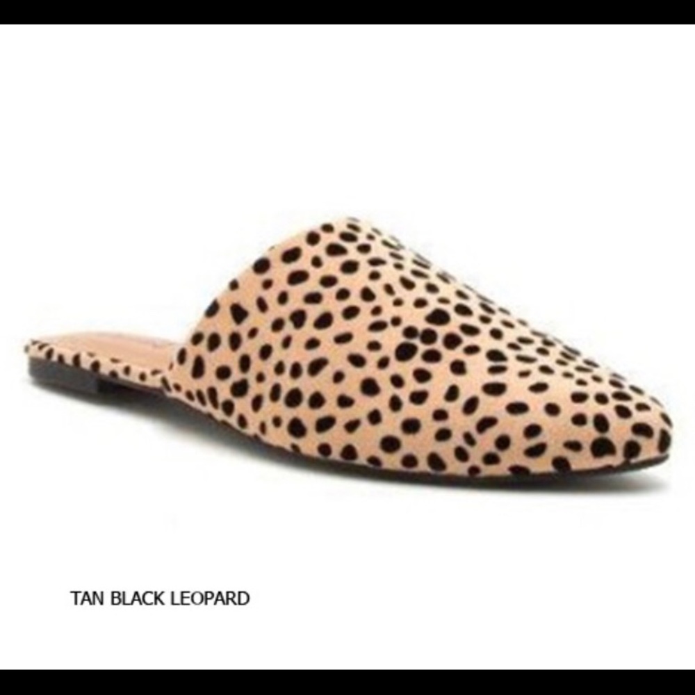 Tan Black Leopard Mules
